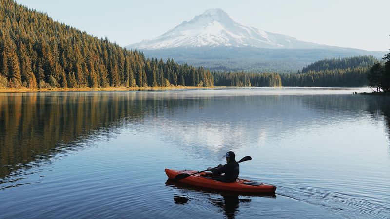 lake, boat, man, landscape, nature, 4k