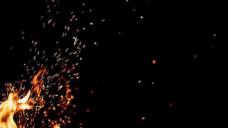 fire, sparks, dark, bonfire, 4k