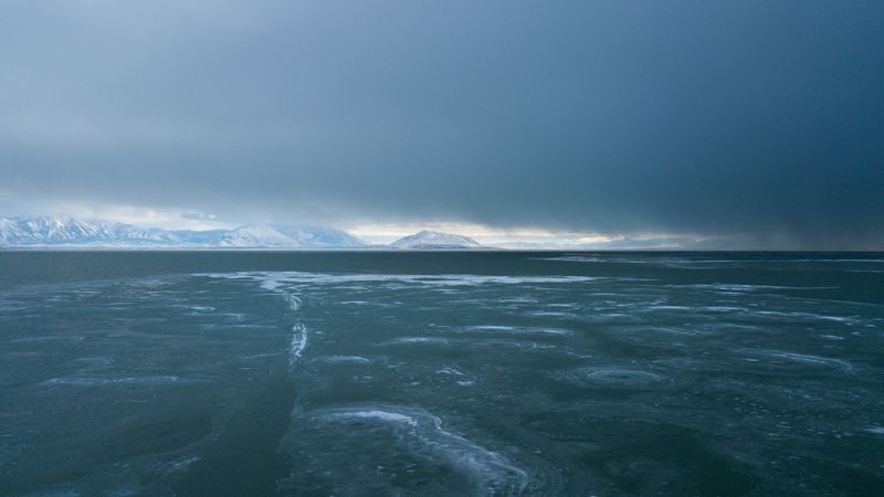 coast, ice, mountains, water, clouds, 4k