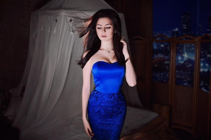 model, girls, dress, blue