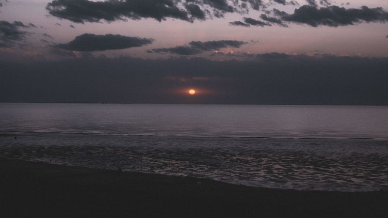 sea, beach, sunset, dark, dusk, 4k