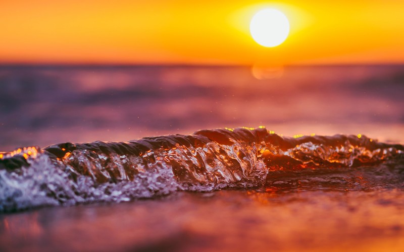waves, sunset, nature