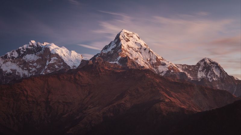 mountains, peaks, snowy, mountain range, landscape, 4k