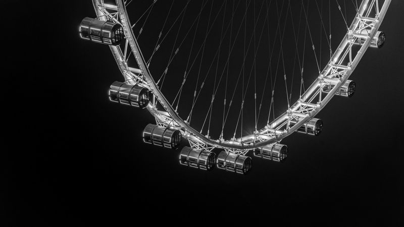 ferris wheel, bw, minimalism, 4k