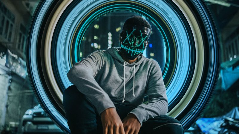 man, mask, portal, circle, illusion, 4k
