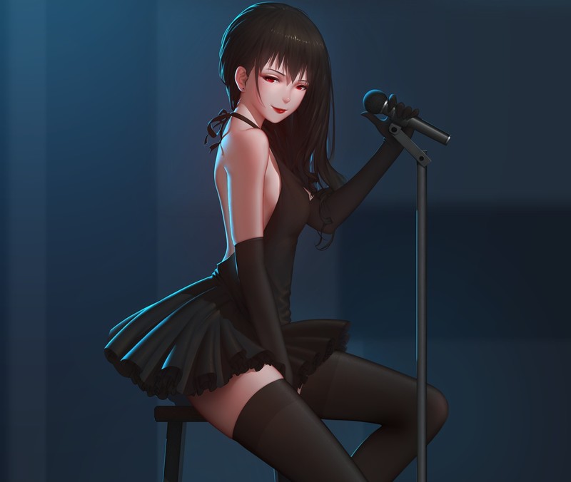 anime, anime girl, black, dress, black dress