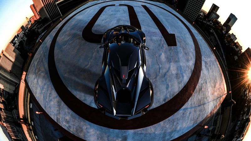 car, sportscar, black, aerial view, parking, city, 4k