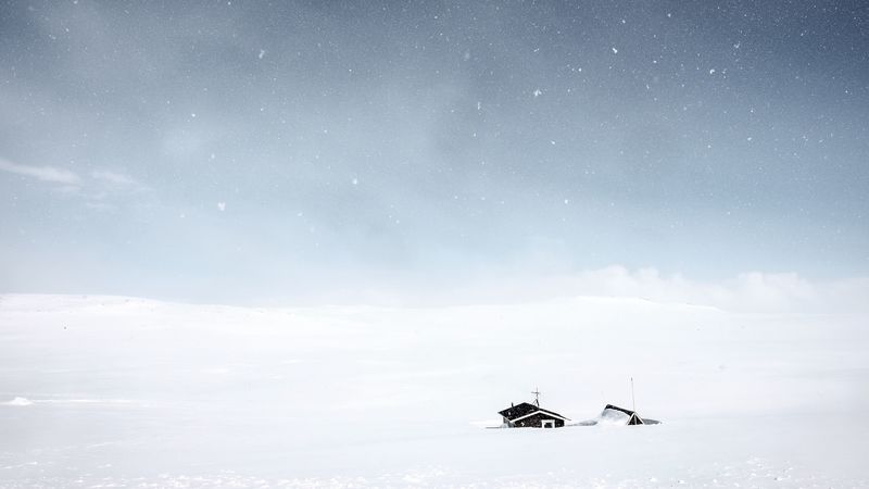 snow, home, blizzard, snowdrifts, winter, 4k