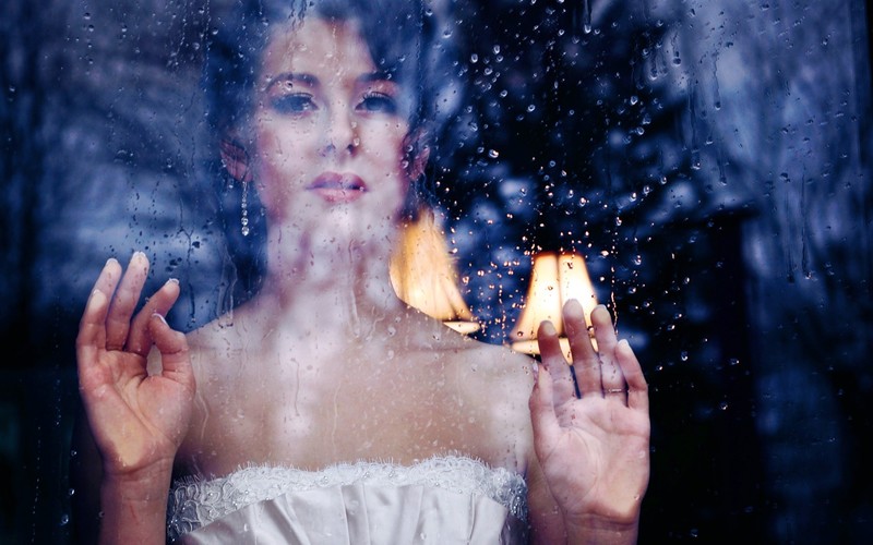 women, girls, rain, drops, dress