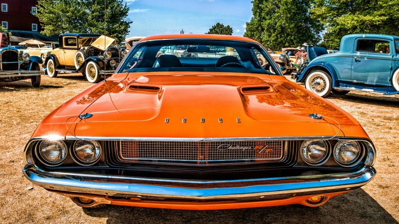 dodge challenger, classic, cars, orange