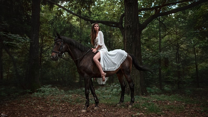 girls, model, horse