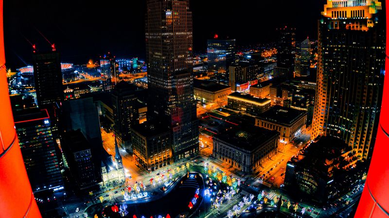 night city, buildings, aerial view, lights, overview, cityscape, 4k