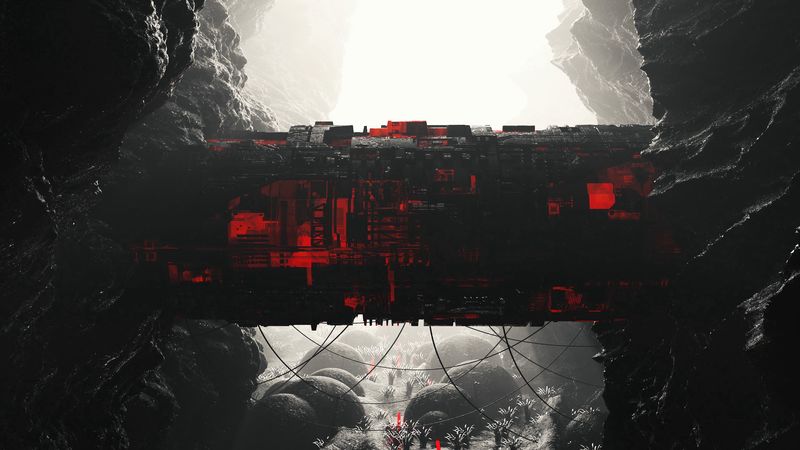 cave, rocks, tunnel, building, sci-fi, 4k
