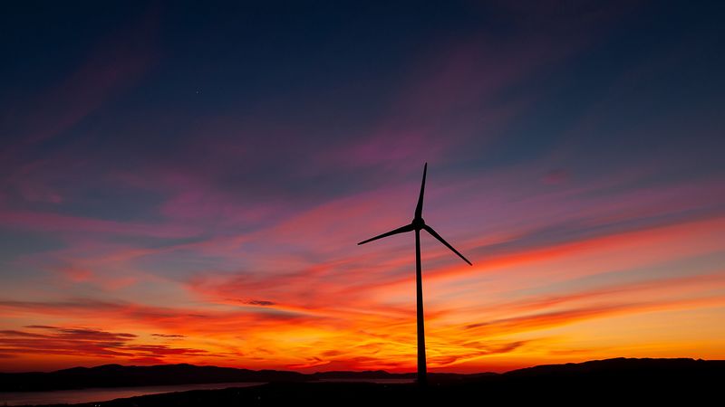 power station, wind, vane, sunset, 4k