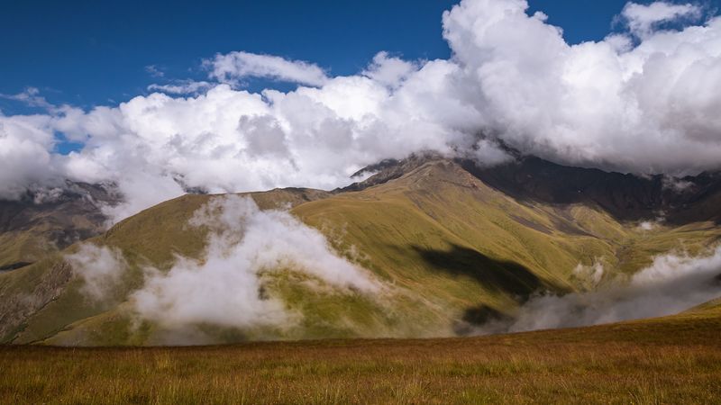 mountains, clouds, landscape, nature, georgia, 4k