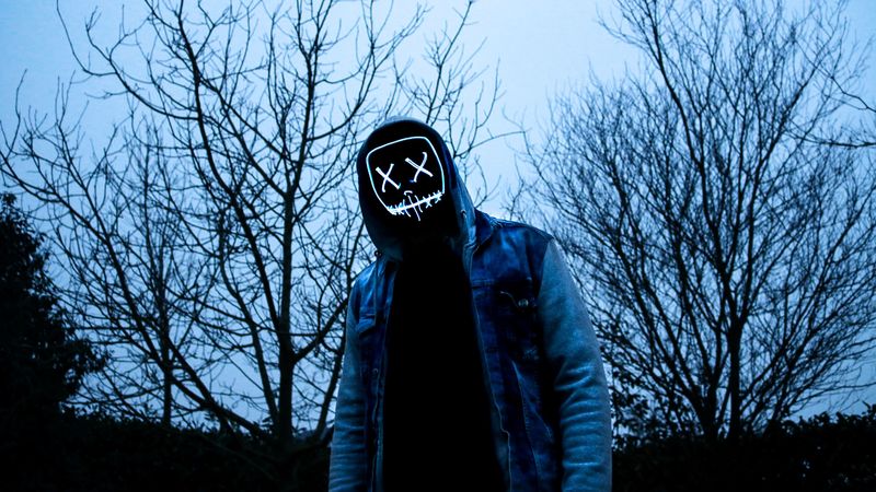 man, mask, hood, gray, gloomy, 4k