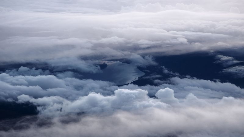 clouds, lake, aerial view, height, overview, 4k