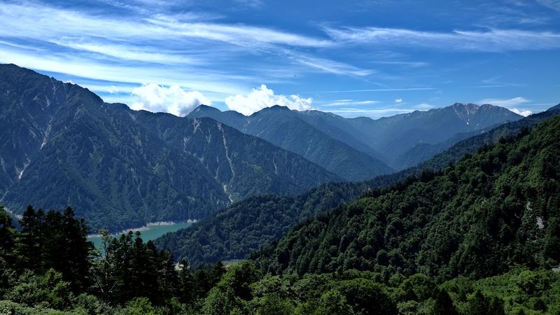 mountains, forest, valley, lake, landscape, 4k