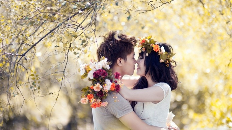 couple, flowers, love
