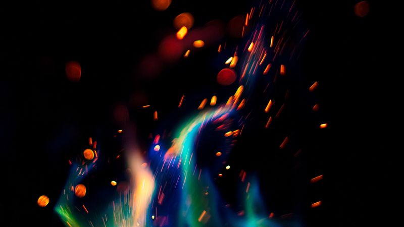 fire, sparks, glare, dark, 4k