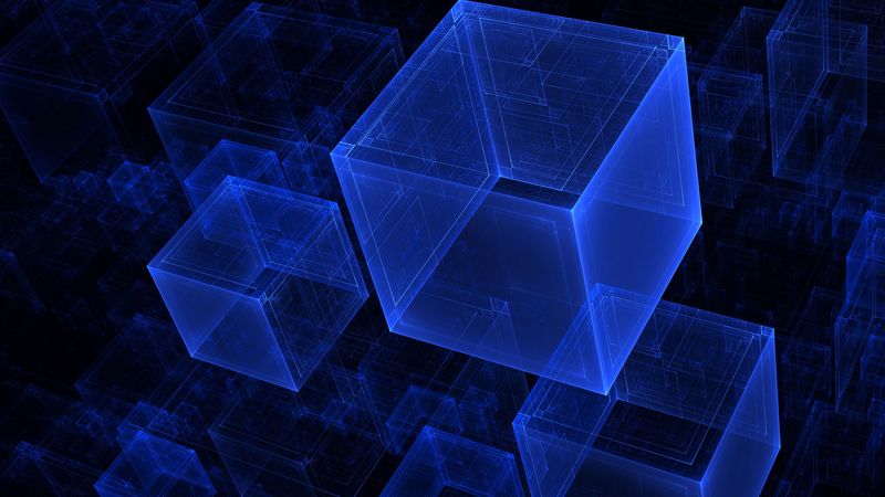 cubes, hologram, abstraction, blue, 4k