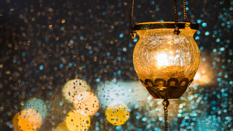 lantern, light, lights, glare, bokeh, 4k