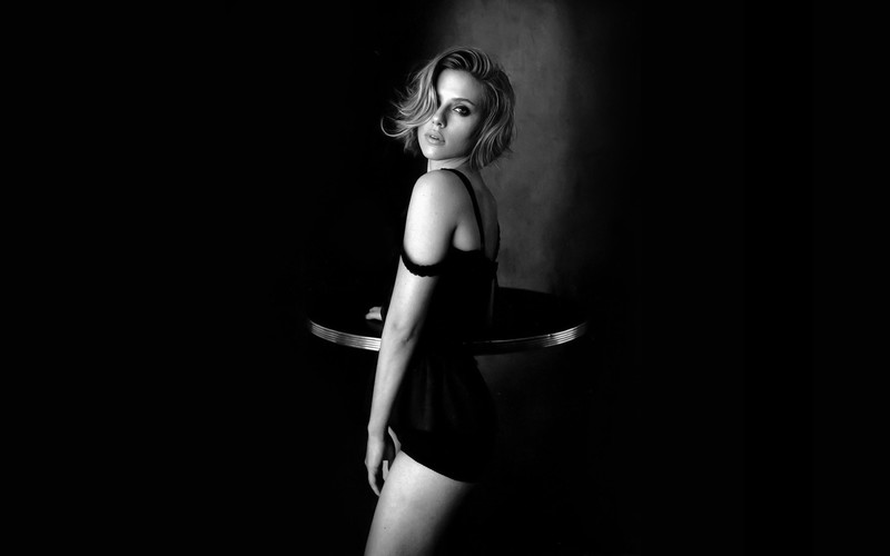 scarlett johansson, celebrities, girls, monochrome, black and white
