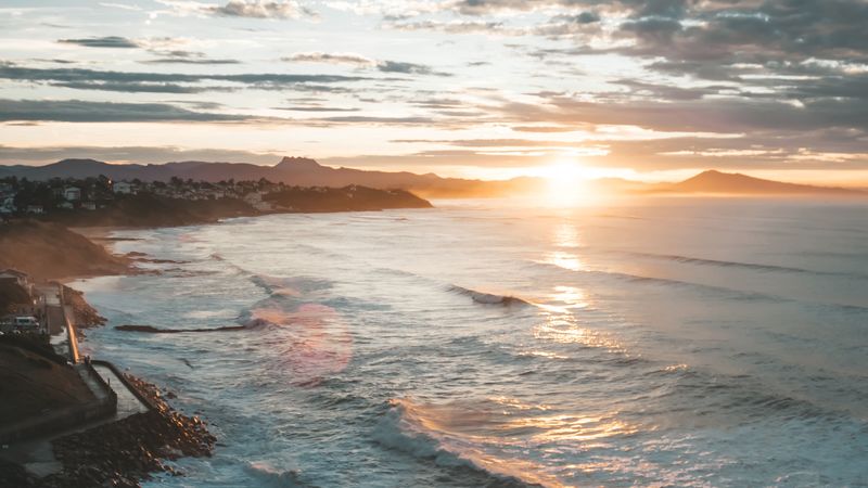 sunset, sea, beach, coast, landscape, 4k