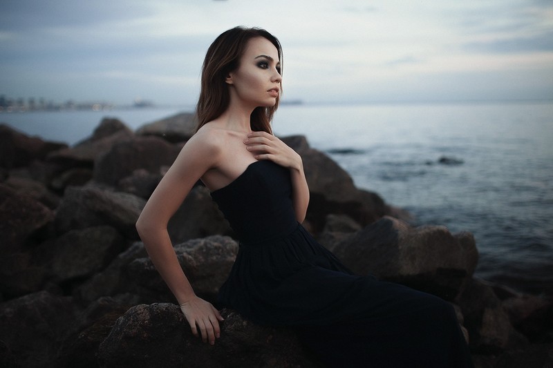 girls, rocks, black, dress