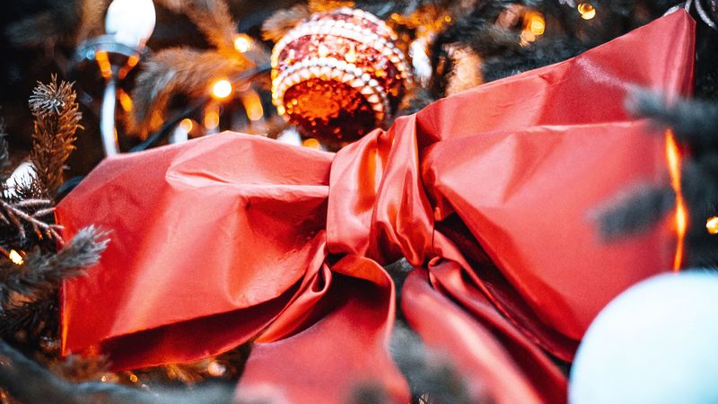 bow, decoration, tree, new year, christmas, 4k