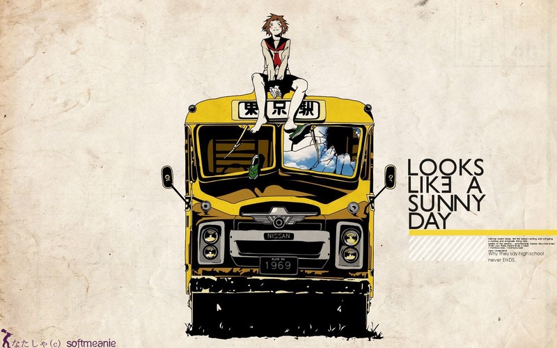 anime, bus, anime girl