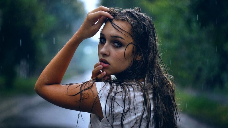 girl, rain, sad, eyes