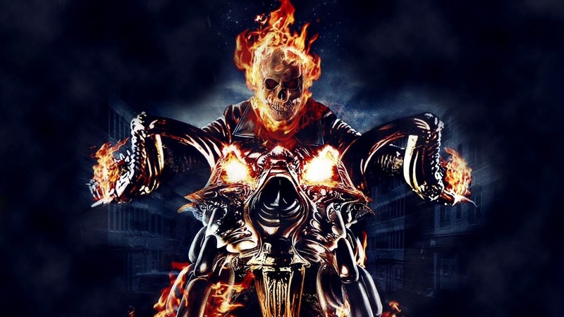 ghost rider, movies, fire, bikes