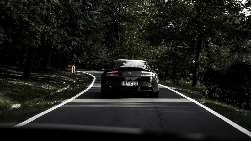 aston martin, car, black, road, 4k
