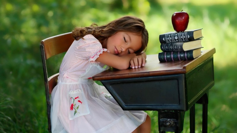 table, sleeping, girls, cute