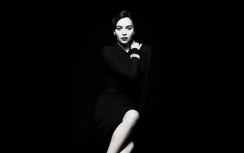 emilia clarke, celebrities, girls, monochrome, black and white