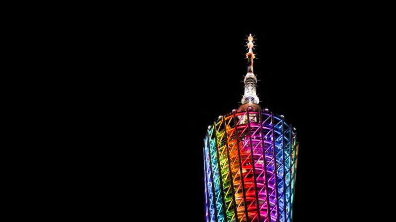 tower, building, backlight, colorful, architecture, 4k