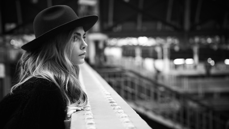 cara delevingne, celebrities, girls, model, hat, monochrome, black and white