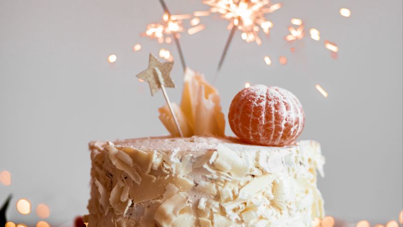 cake, oranges, sparklers, decoration, festive, 4k