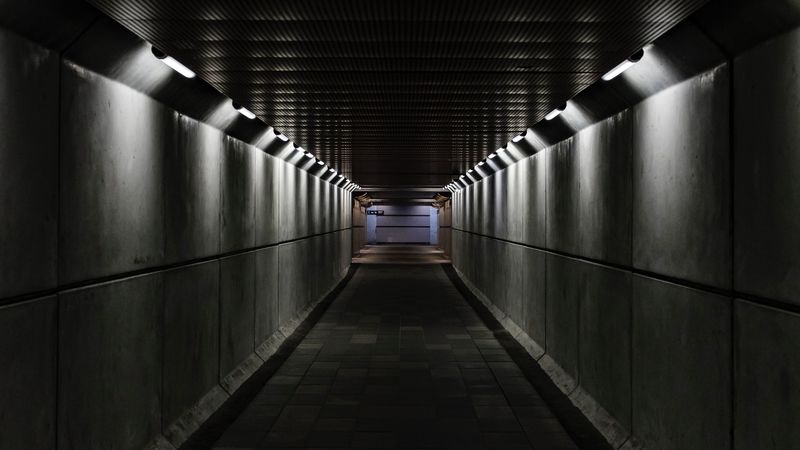 tunnel, corridor, dark, gray, 4k