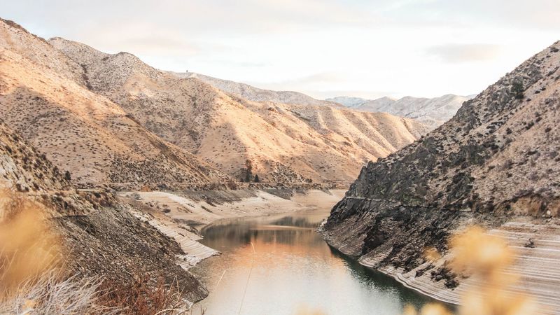 mountains, river, valley, landscape, 4k