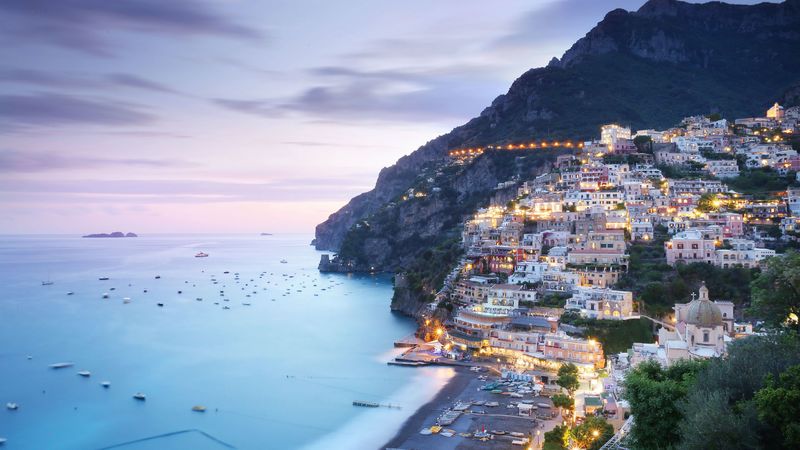 city, mountain, coast, buildings, beach, 4k