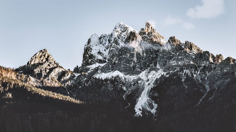mountains, peaks, snowy, rocks, landscape, 4k