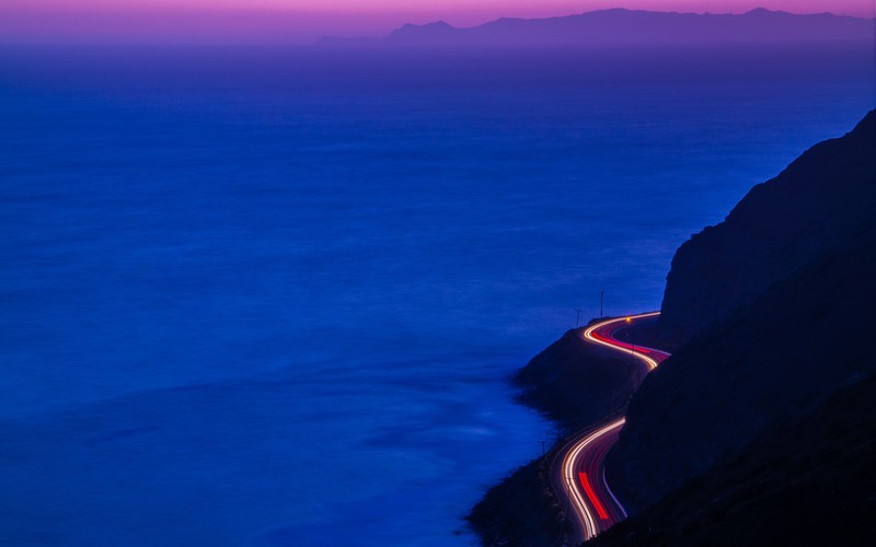 road, light, mountains, motion, blur