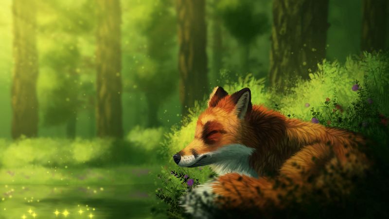 fox, sleep, art, wildlife, animal, 4k