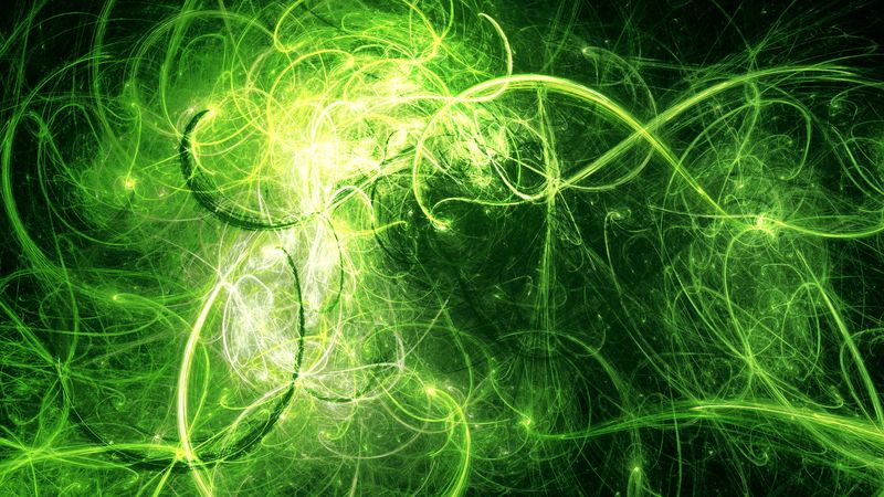 fractal, tangled, glow, green, abstraction, 4k