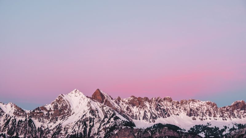 mountains, peaks, snowy, sky, 4k