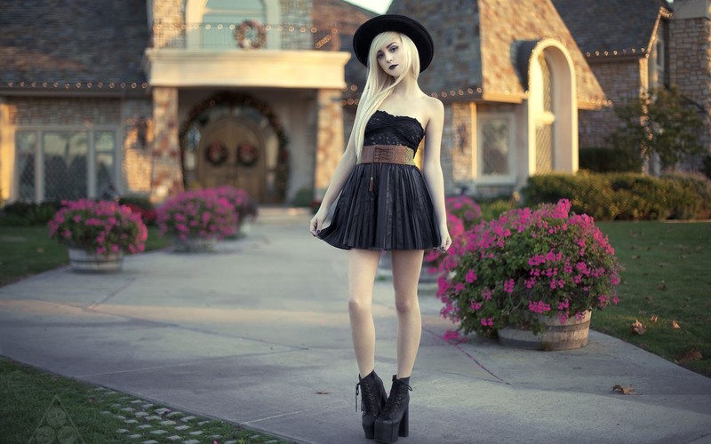 girls, dress, black