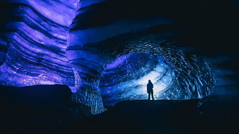 cave, silhouette, ice, glacier, dark, 4k