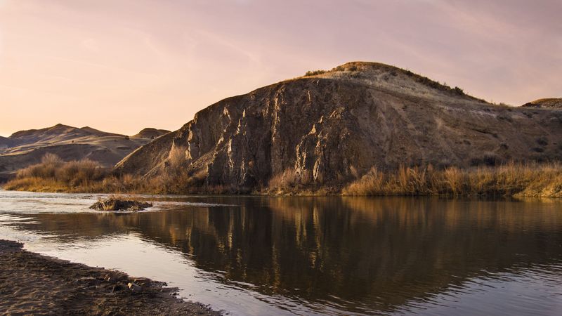 river, coast, hill, relief, 4k
